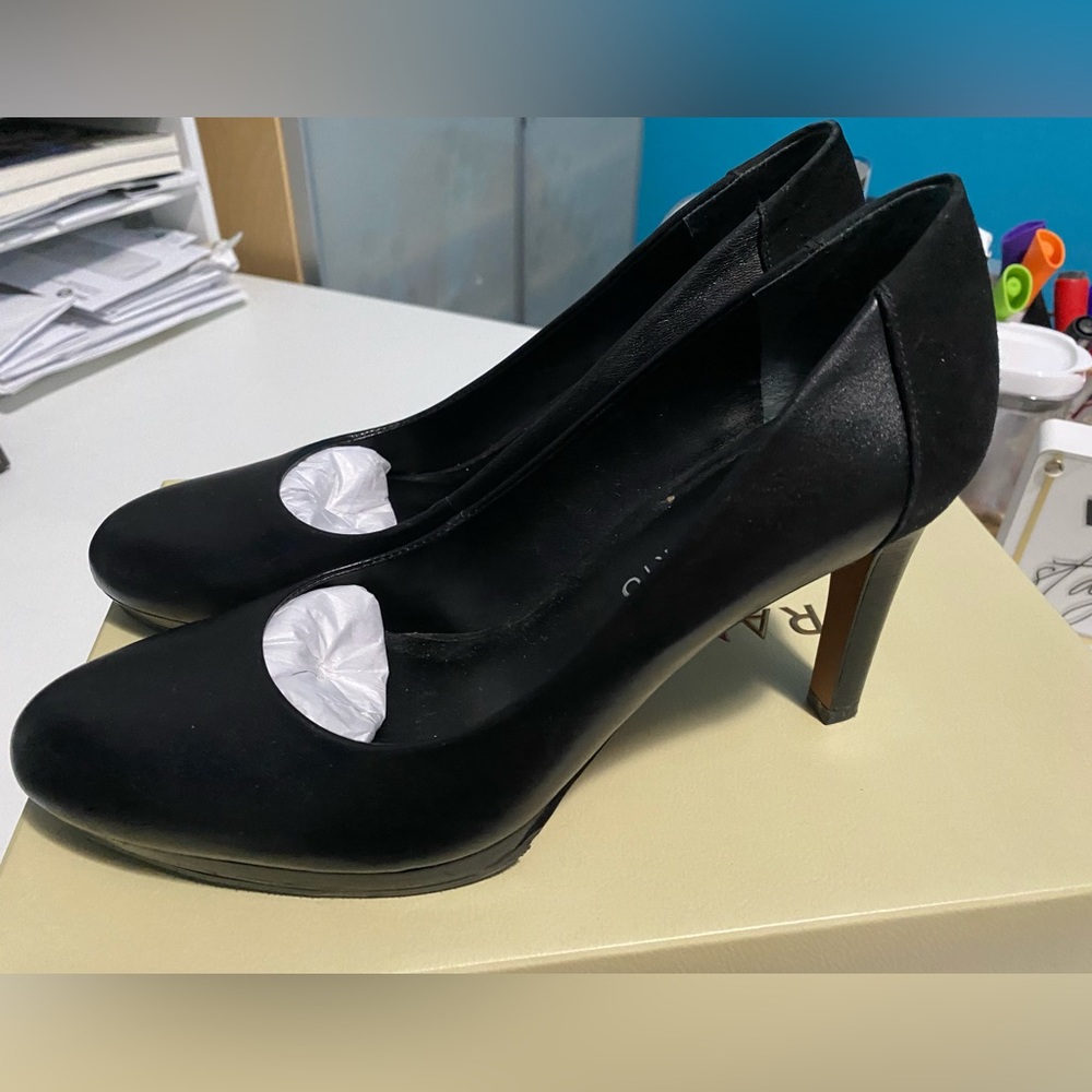 Franco Sarto Black Leather and Suede Heels